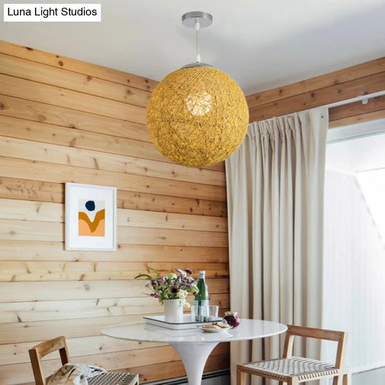 Simplicity Bamboo Globe Pendant Light Fixture In Wood - 1-Light Tea Room Suspension