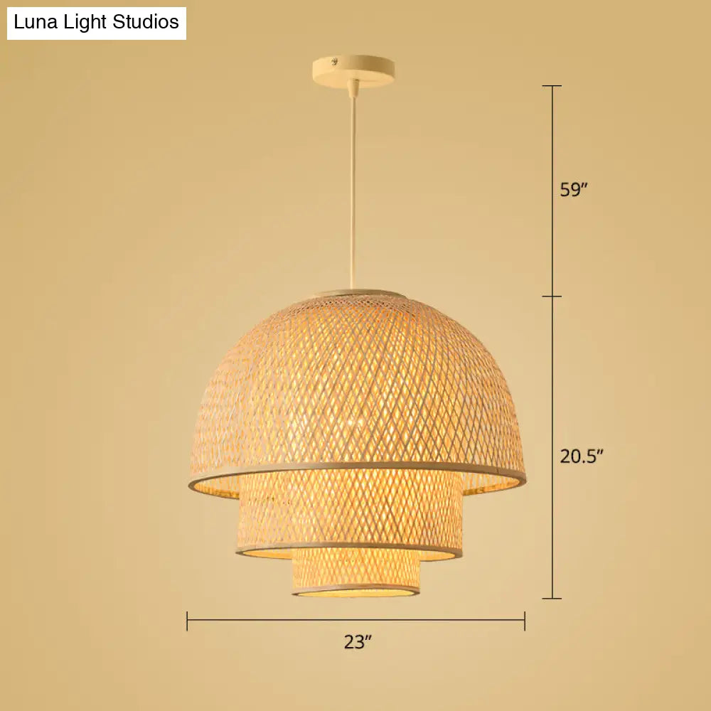 Simplicity Bamboo Pendant Light - 1-Light Wood Woven Suspension Lighting For Tea Room