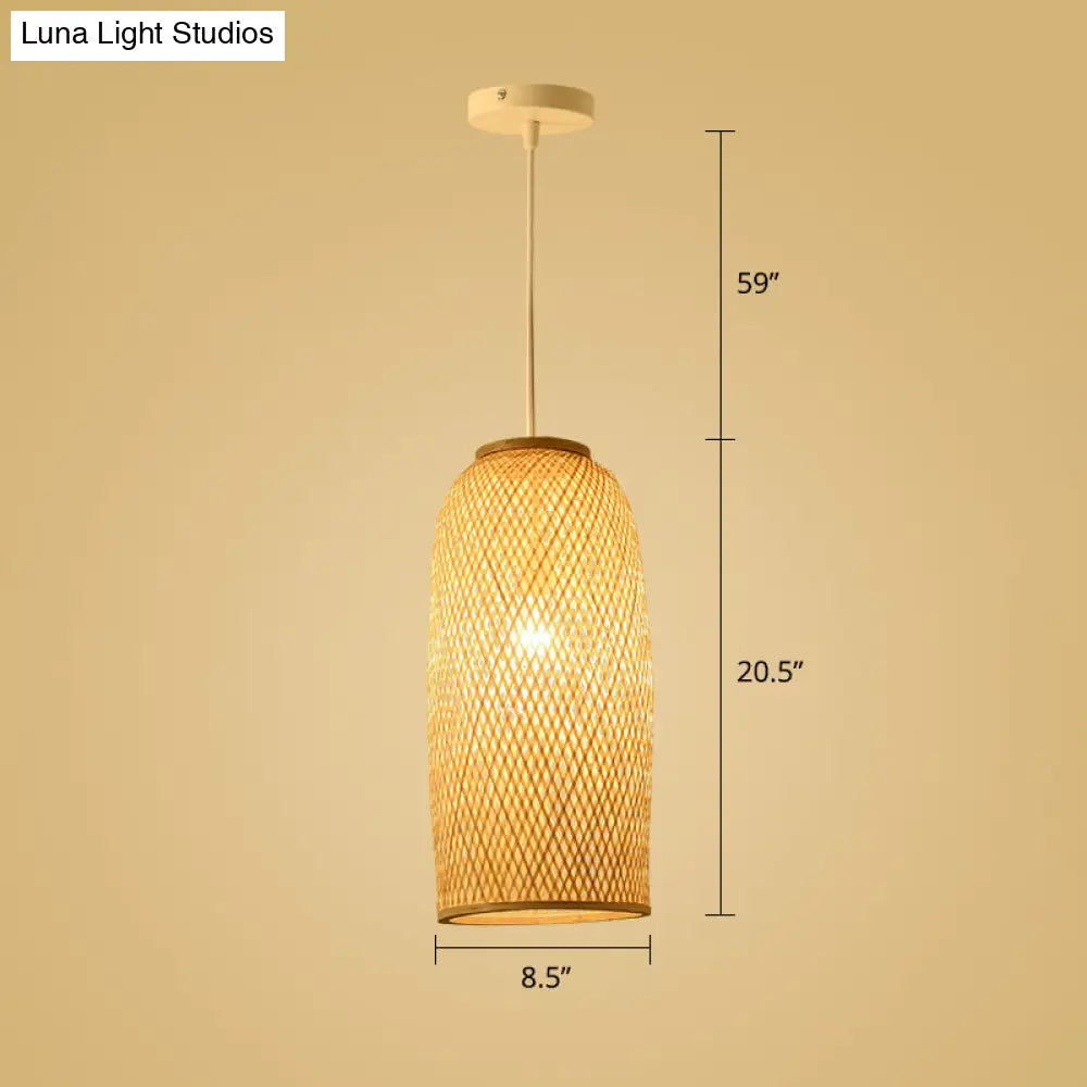 Simplicity Bamboo Pendant Light - 1-Light Wood Woven Suspension Lighting For Tea Room