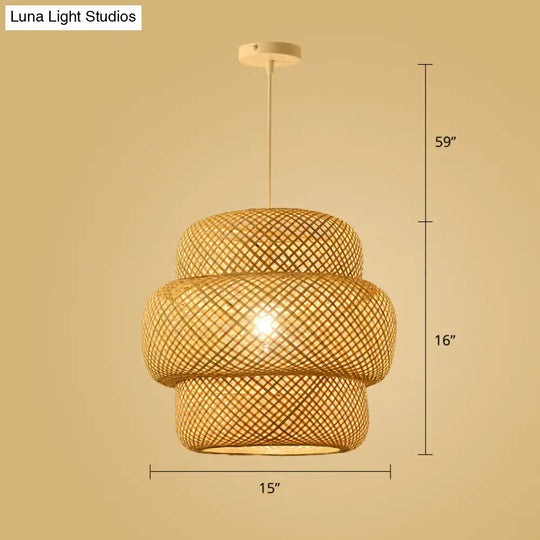 Simplicity Bamboo Pendant Light - 1-Light Wood Woven Suspension Lighting For Tea Room