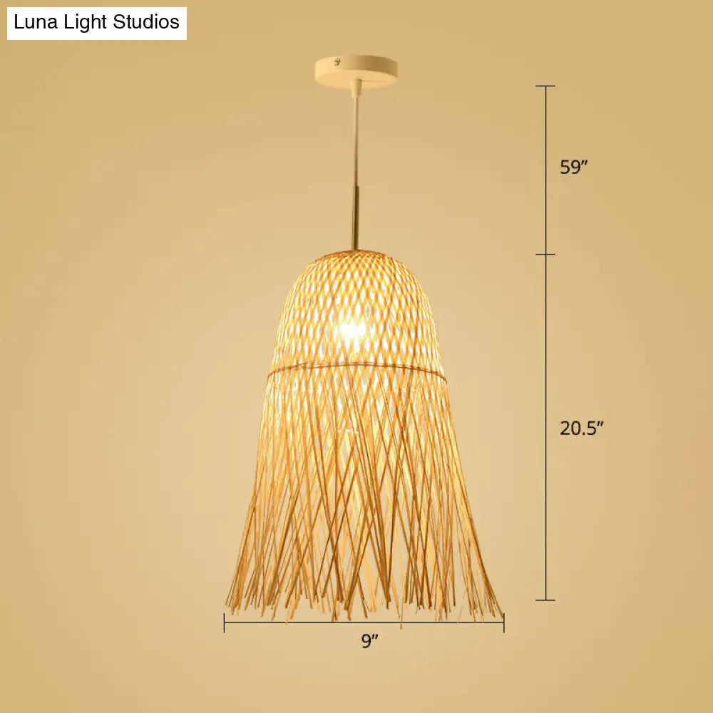 Simplicity Bamboo Pendant Light - 1-Light Wood Woven Suspension Lighting For Tea Room