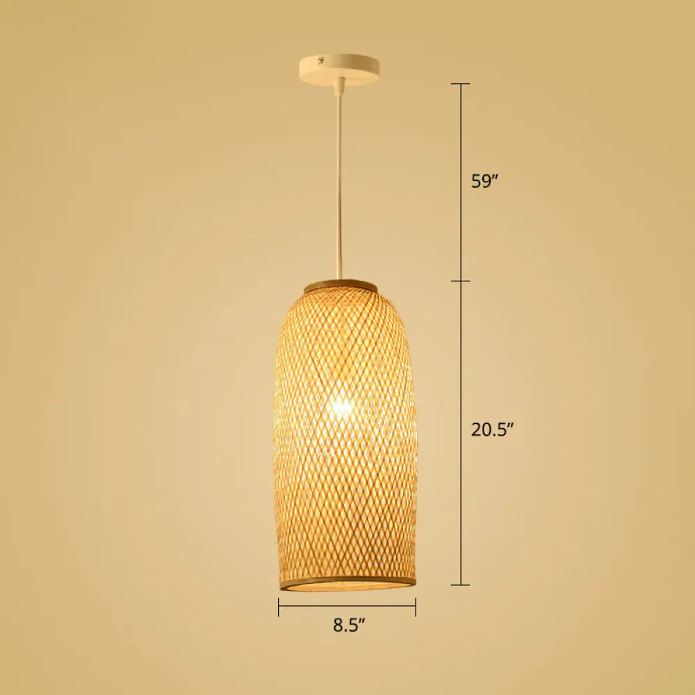 Simplicity Bamboo Pendant Light - 1-Light Wood Woven Suspension Lighting For Tea Room / H