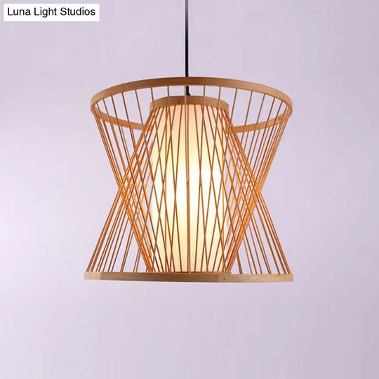 Simplicity Bamboo Pendant Light Fixture With Wood Hourglass Frame And Shaded Suspension Design