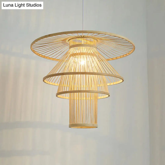 Simplicity Bamboo Pendant Light - Wood Layered Suspension | Ideal For Tea Rooms