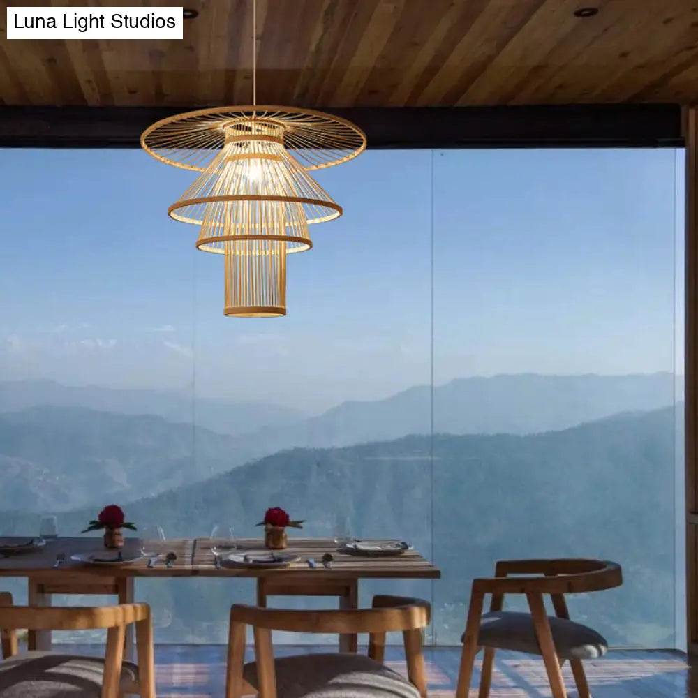 Simplicity Bamboo Pendant Light - Wood Layered Suspension | Ideal For Tea Rooms