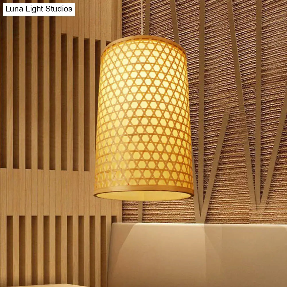 Simplicity Beige Bamboo Shade Restaurant Pendant Ceiling Light With 1 Bulb