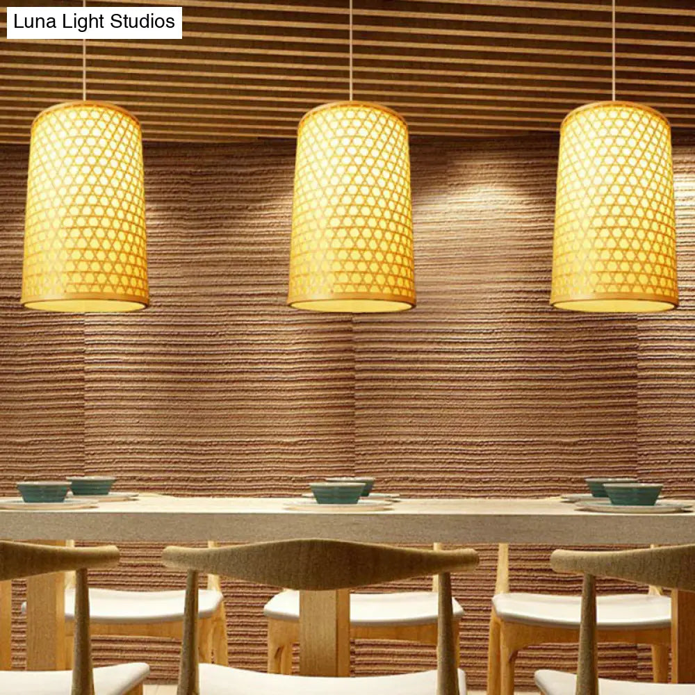 Simplicity Beige Bamboo Shade Restaurant Pendant Ceiling Light With 1 Bulb