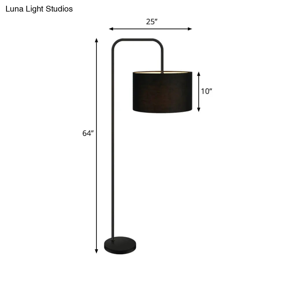 Simplicity Black Drum Shade Floor Lamp With Right Angle Arm Ideal Reading Light