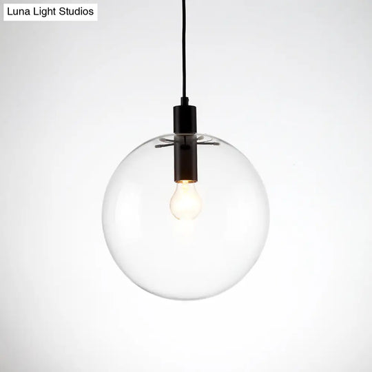 Simplicity Black Single-Bulb Cafe Pendant Lamp - 8’/10’/12’ W Clear Glass Shade