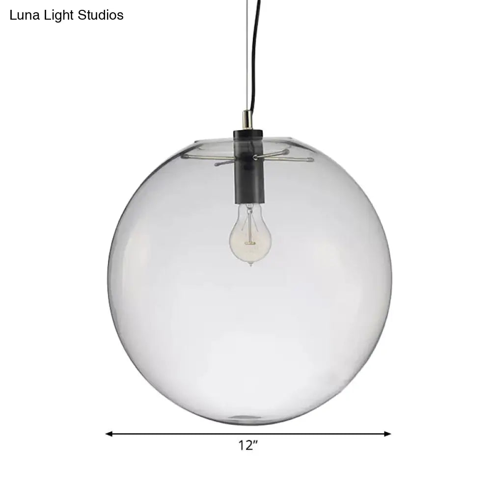 Simple Black Cafe Pendant Lamp With Clear Glass Sphere Shade - 8/10/12 Sizes Available