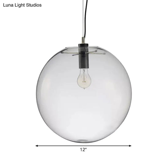 Simple Black Cafe Pendant Lamp With Clear Glass Sphere Shade - 8/10/12 Sizes Available