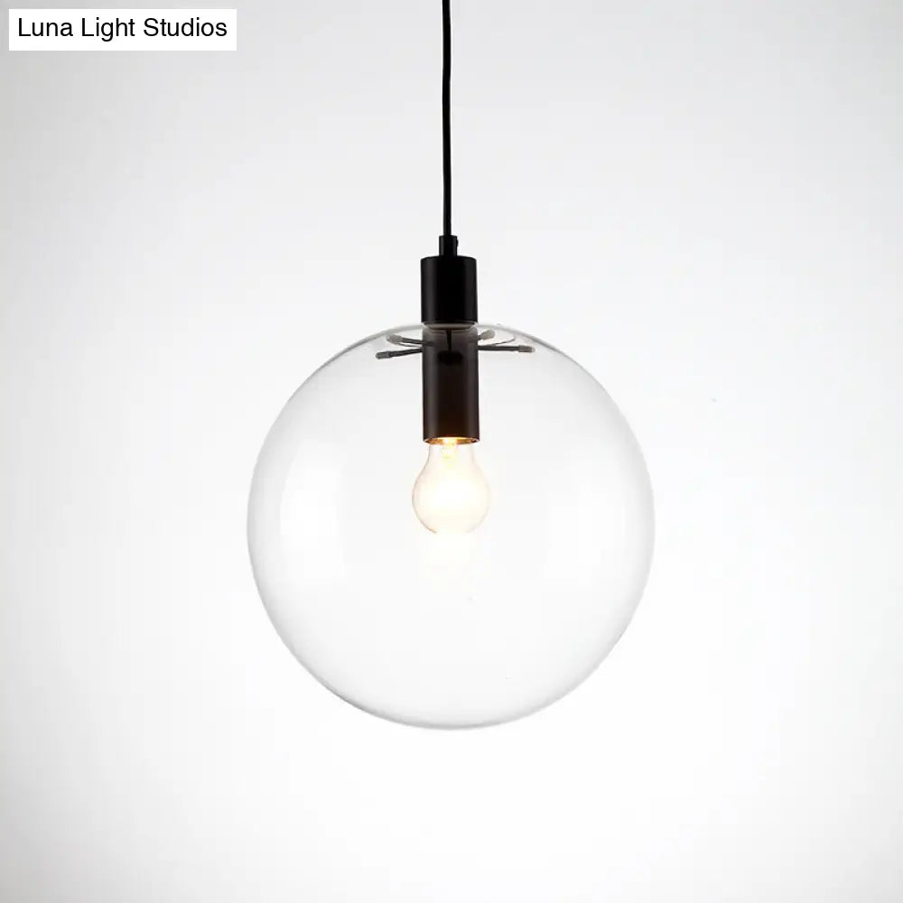 Simple Black Cafe Pendant Lamp With Clear Glass Sphere Shade - 8/10/12 Sizes Available