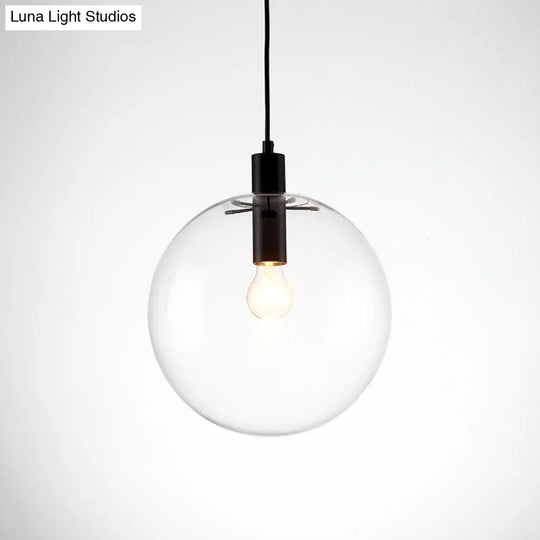 Simple Black Cafe Pendant Lamp With Clear Glass Sphere Shade - 8/10/12 Sizes Available