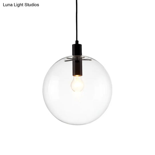 Simple Black Cafe Pendant Lamp With Clear Glass Sphere Shade - 8/10/12 Sizes Available / 10