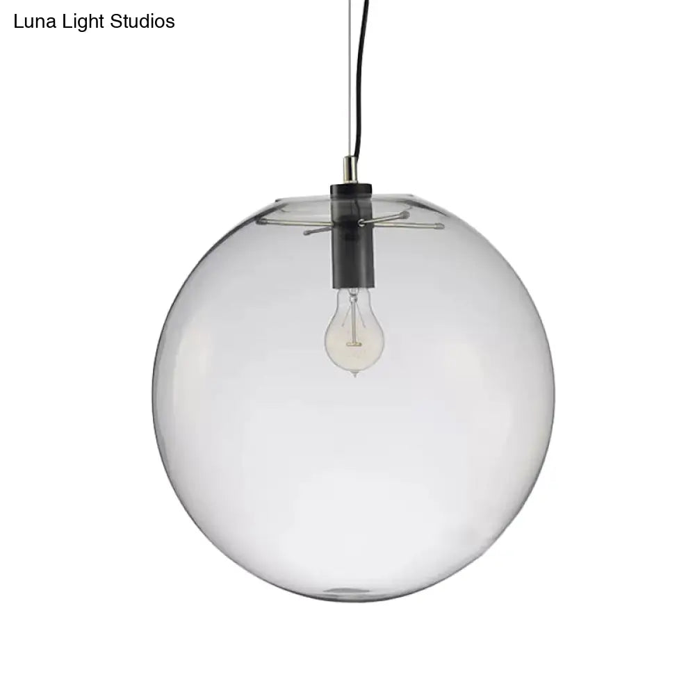 Simple Black Cafe Pendant Lamp With Clear Glass Sphere Shade - 8/10/12 Sizes Available / 12