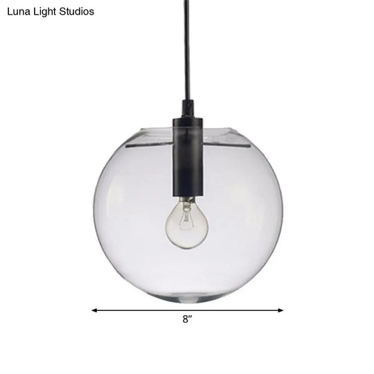 Simple Black Cafe Pendant Lamp With Clear Glass Sphere Shade - 8/10/12 Sizes Available