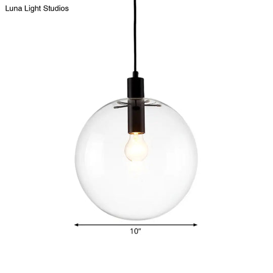 Simple Black Cafe Pendant Lamp With Clear Glass Sphere Shade - 8/10/12 Sizes Available