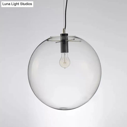Simple Black Cafe Pendant Lamp With Clear Glass Sphere Shade - 8/10/12 Sizes Available