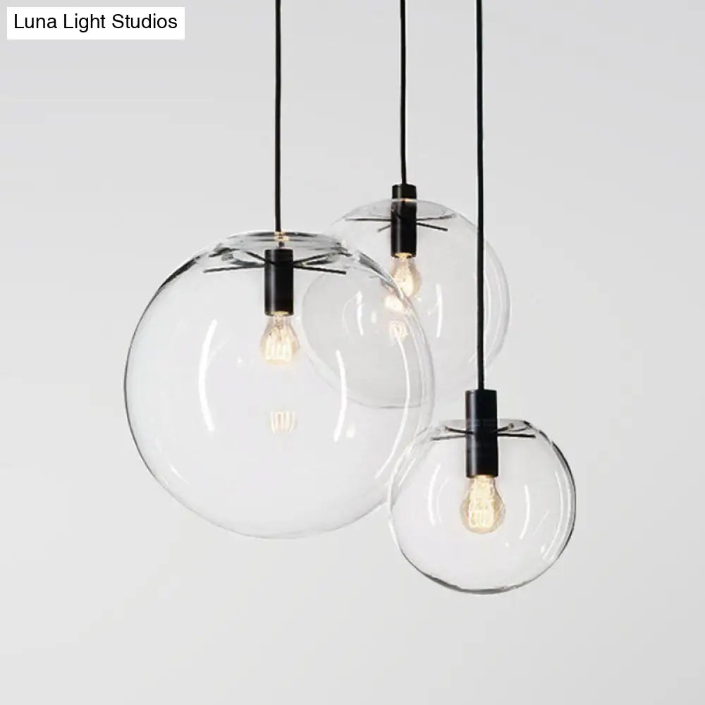 Simple Black Cafe Pendant Lamp With Clear Glass Sphere Shade - 8/10/12 Sizes Available