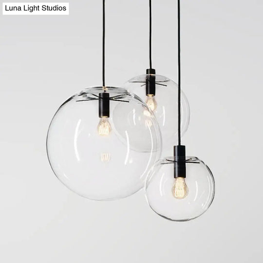 Simple Black Cafe Pendant Lamp With Clear Glass Sphere Shade - 8/10/12 Sizes Available