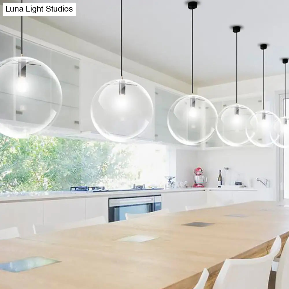 Simple Black Cafe Pendant Lamp With Clear Glass Sphere Shade - 8/10/12 Sizes Available