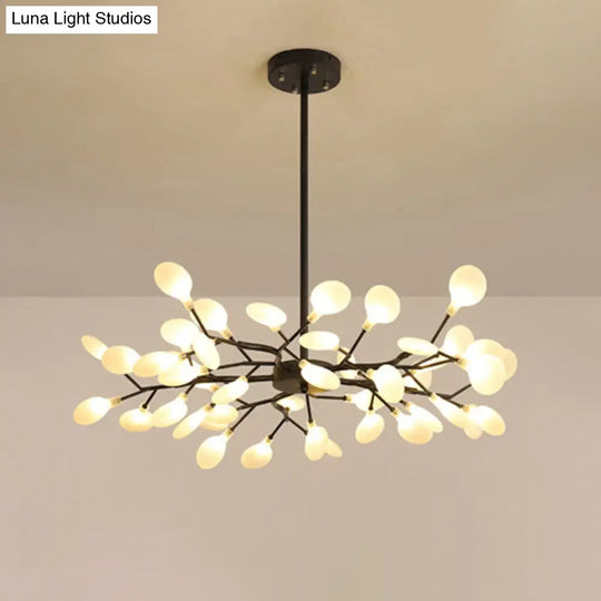 Simplicity Branched Firefly Chandelier: Acrylic Led Pendant Light Fixture For Living Room 30 / Black