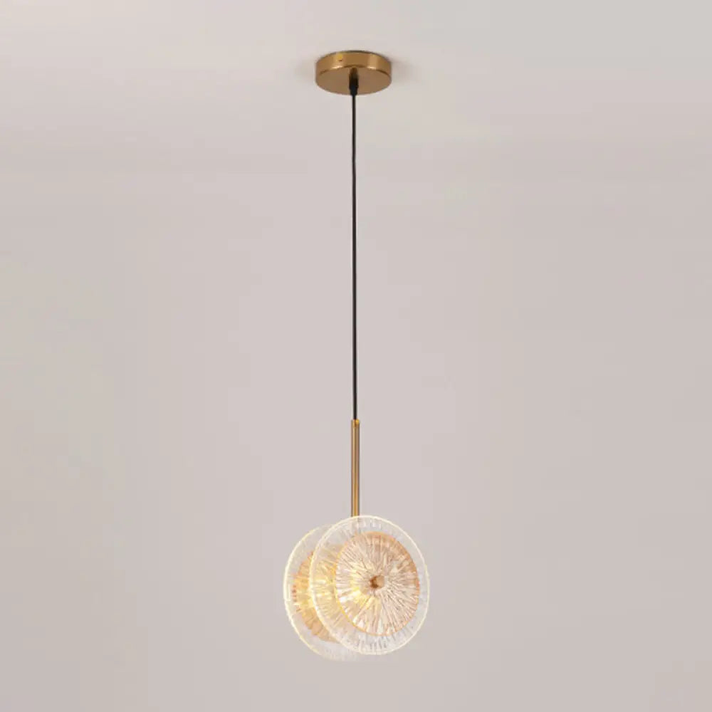 Simplicity Brass Plated Crystal Glass Led Pendant Light For Diners / B
