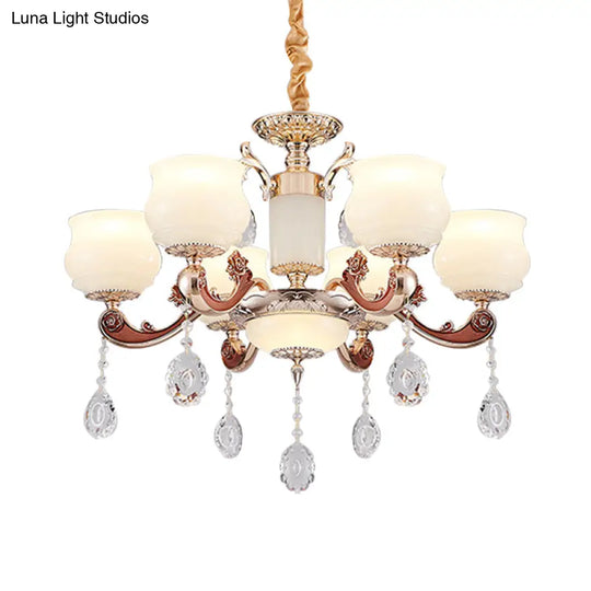 Simplicity Bud Pendant 6-Bulb Chandelier In Champagne With Milkglass Crystal Lighting