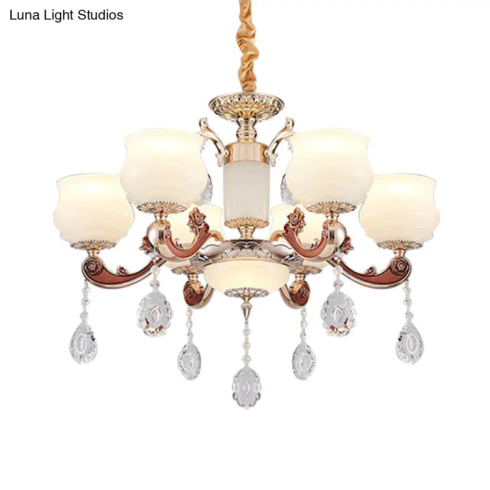 Modern Simplicity Bud Pendant Lighting Chandelier With 6 Bulbs And Milk Glass Crystal In Champagne