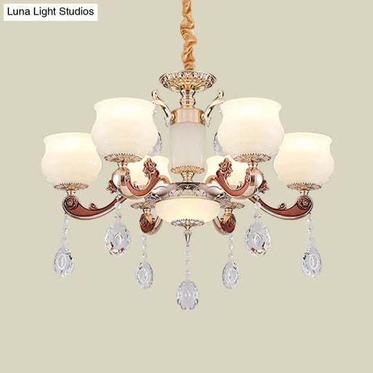 Simplicity Bud Pendant 6-Bulb Chandelier In Champagne With Milkglass Crystal Lighting