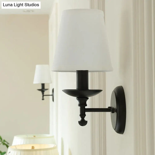 Simplicity Candelabra Metal Wall Light With Fabric Shade - White Bucket Design