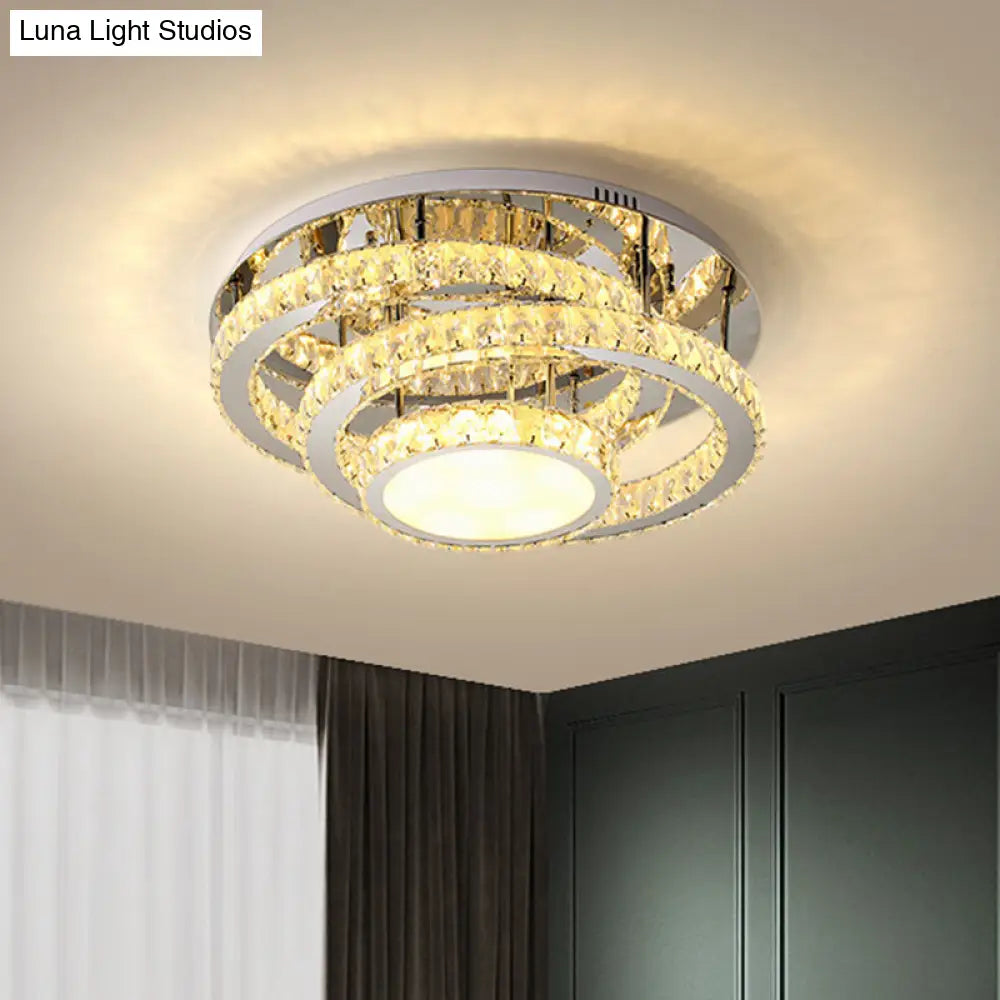Simplicity Ceiling Flush Led Lighting: Semi-Mounted Crystal Fixture With Faceted Crystals Chrome