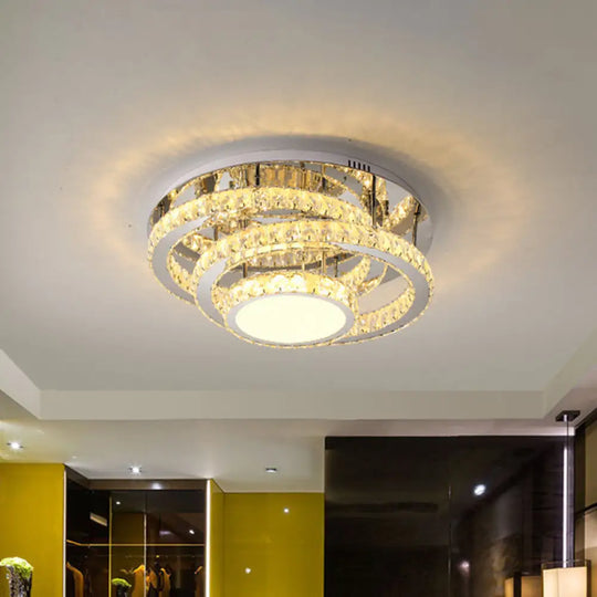 Simplicity Ceiling Flush Led Lighting: Semi - Mounted Crystal Fixture With Faceted Crystals Chrome
