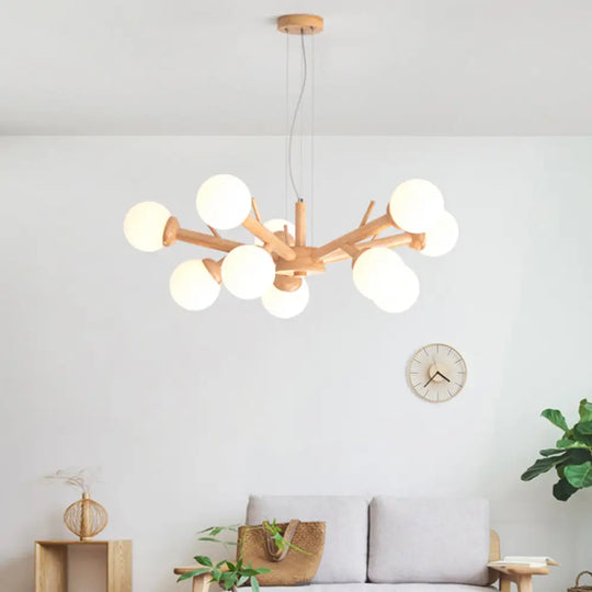 Simplicity Chandelier Light Fixture With Frosted Glass Shade - Wood Branch Ceiling Lighting 10 /