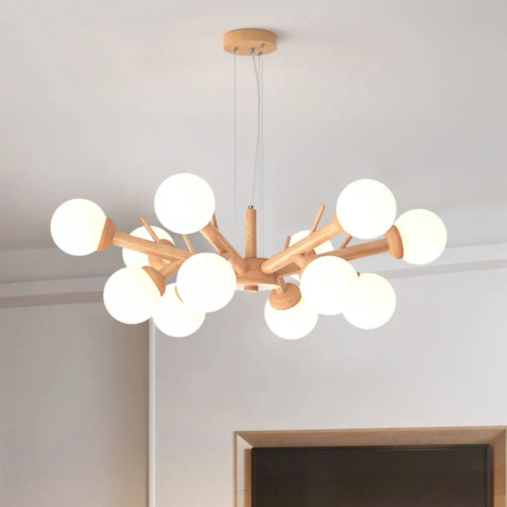 Simplicity Chandelier Light Fixture With Frosted Glass Shade - Wood Branch Ceiling Lighting 12 /