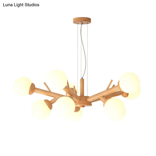 Simplicity Chandelier Light With Frosted Glass Shade Wood Branch Ceiling Lighting Fixture