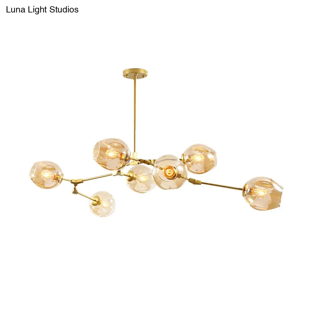 Simplicity Chandelier Light Gold With 7 Lights And Amber Glass Shade