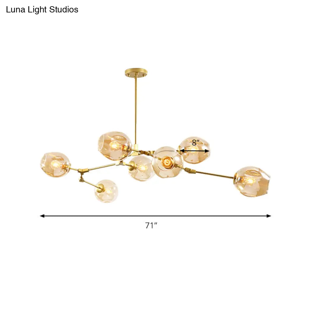 Simplicity Chandelier Light Gold With 7 Lights And Amber Glass Shade