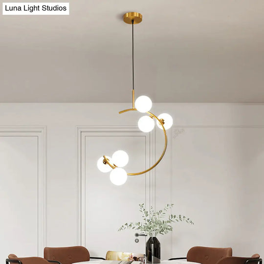 Opaline Glass Hanging Lamp With C Arm For Bedroom - Simplicity Chandelier Light Fixture 6 / Gold