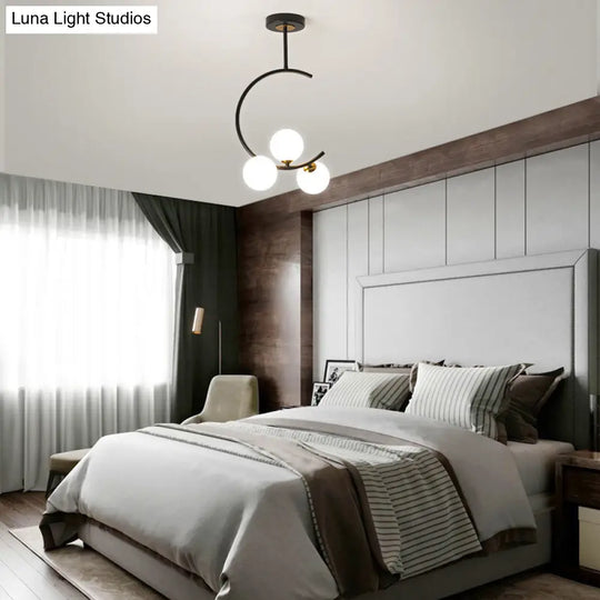 Opaline Glass Hanging Lamp With C Arm For Bedroom - Simplicity Chandelier Light Fixture 3 / Black
