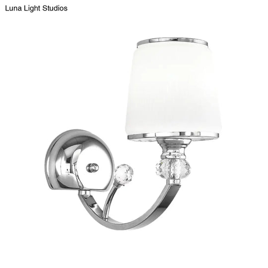 Simplicity Chrome Conic 1-Head Wall Light Fixture With White Glass Shade