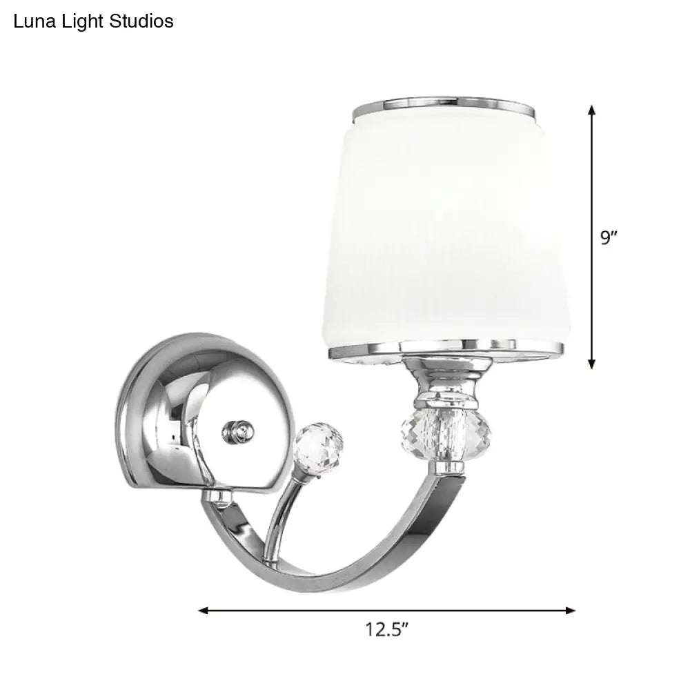 Simplicity Chrome Conic 1-Head Wall Light Fixture With White Glass Shade