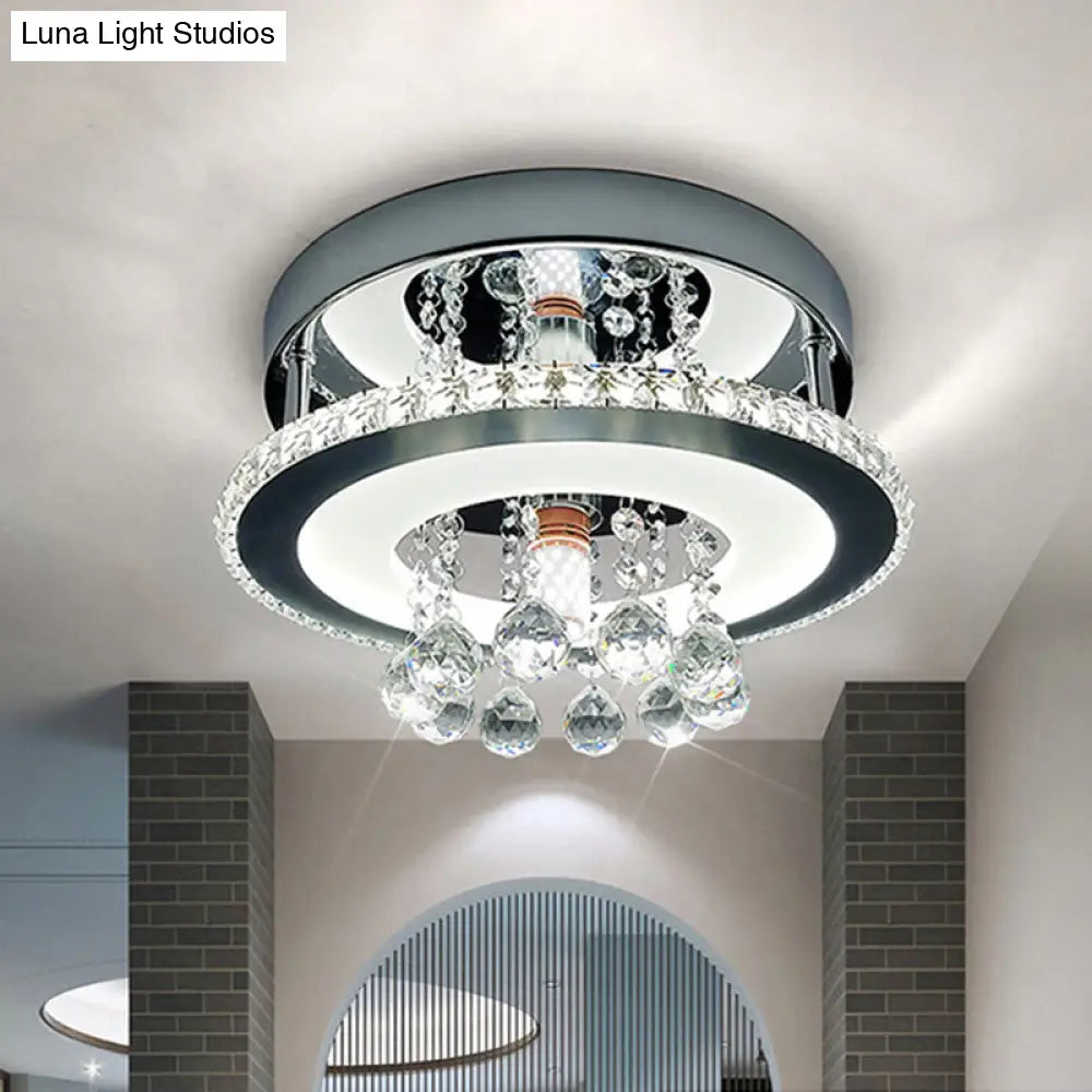Simplicity Circle Flush Crystal Led Ceiling Fixture In Chrome - 8/12 Size Options Warm/White Light /
