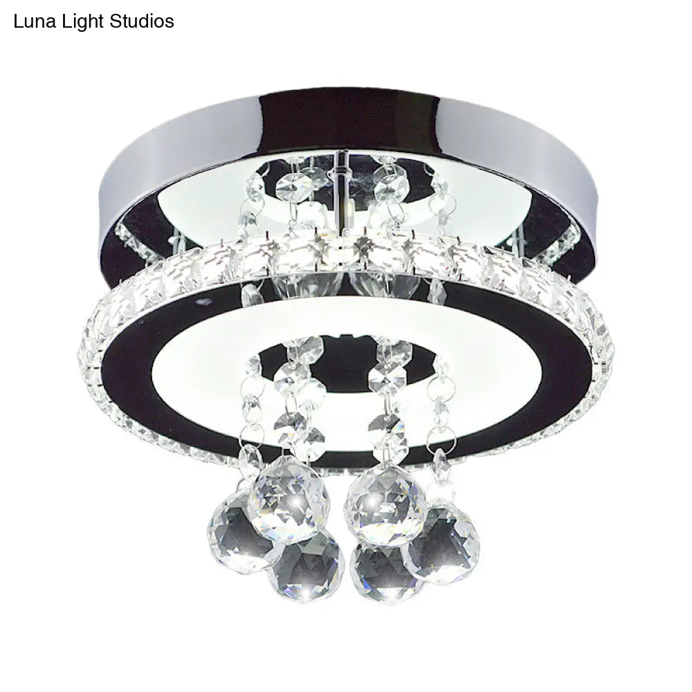 Simplicity Circle Flush Crystal Led Ceiling Fixture In Chrome - 8’/12’ Size Options Warm/White Light