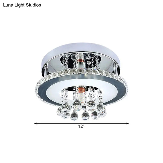 Simplicity Circle Flush Crystal Led Ceiling Fixture In Chrome - 8/12 Size Options Warm/White Light