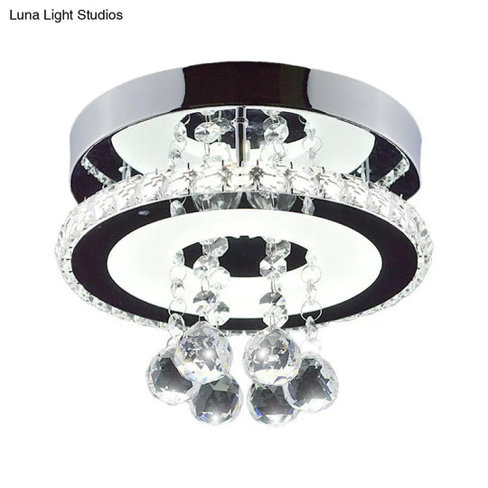 Simplicity Circle Flush Crystal Led Ceiling Fixture In Chrome - 8/12 Size Options Warm/White Light