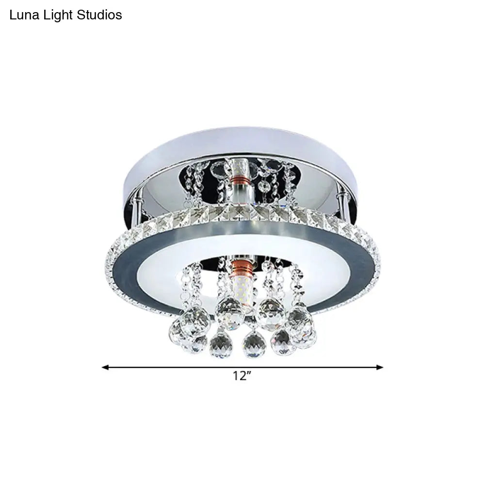 Simplicity Circle Flush Crystal Led Ceiling Fixture In Chrome - 8’/12’ Size Options Warm/White Light