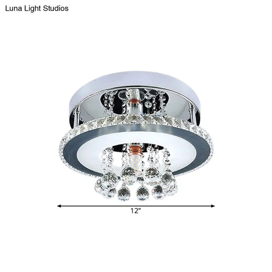 Simplicity Circle Flush Crystal Led Ceiling Fixture In Chrome - 8’/12’ Size Options Warm/White Light