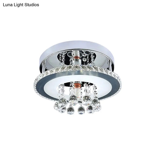 Simplicity Circle Flush Crystal Led Ceiling Fixture In Chrome - 8’/12’ Size Options Warm/White Light