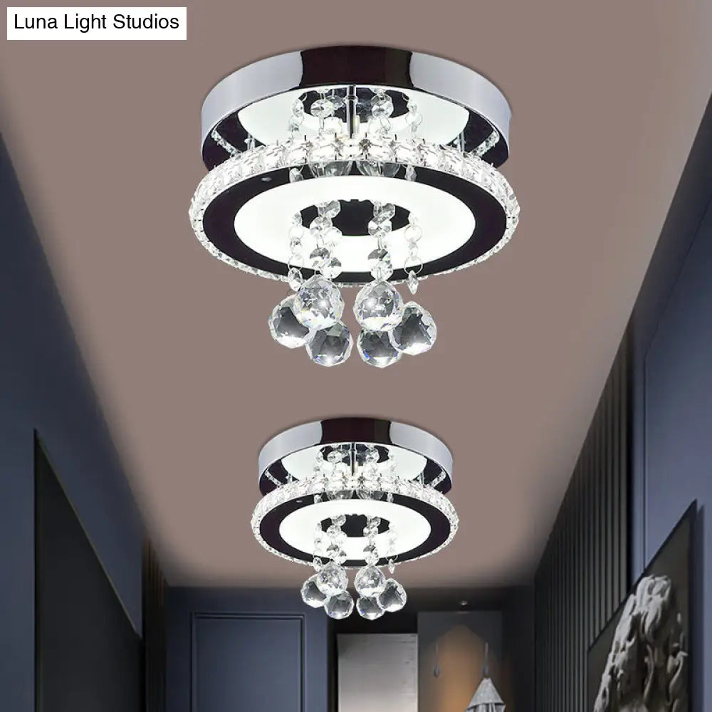 Simplicity Circle Flush Crystal Led Ceiling Fixture In Chrome - 8/12 Size Options Warm/White Light /